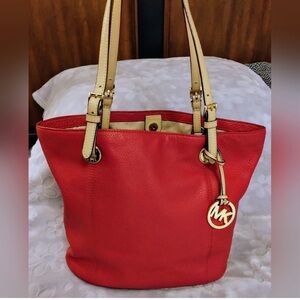 Michael Kors Red Tote with Gold Hardware and Leather Handles